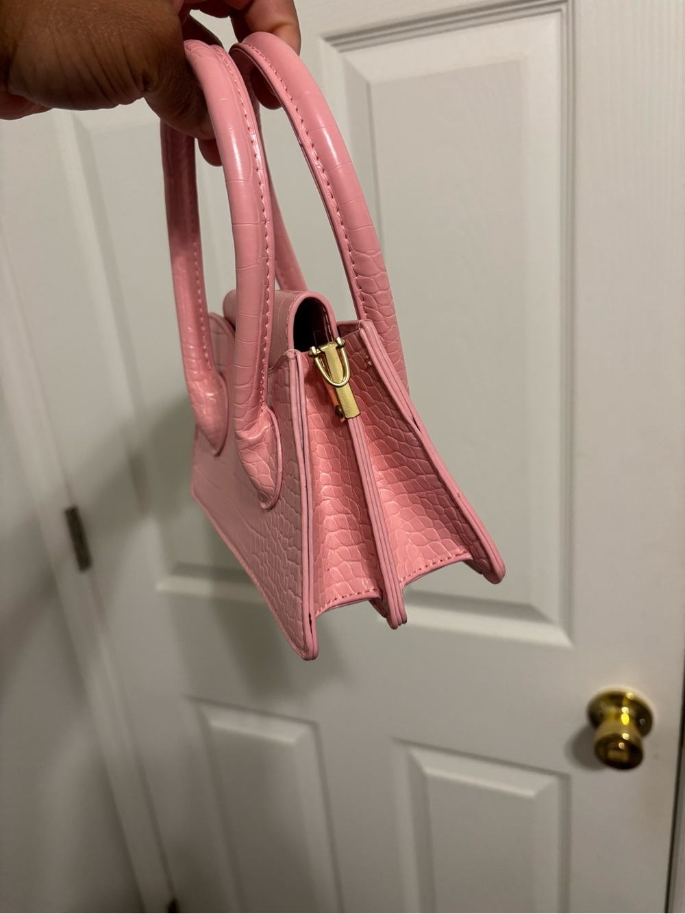 Pink Croc-Texture Mini Tote Handbag - Picture 3 of 4